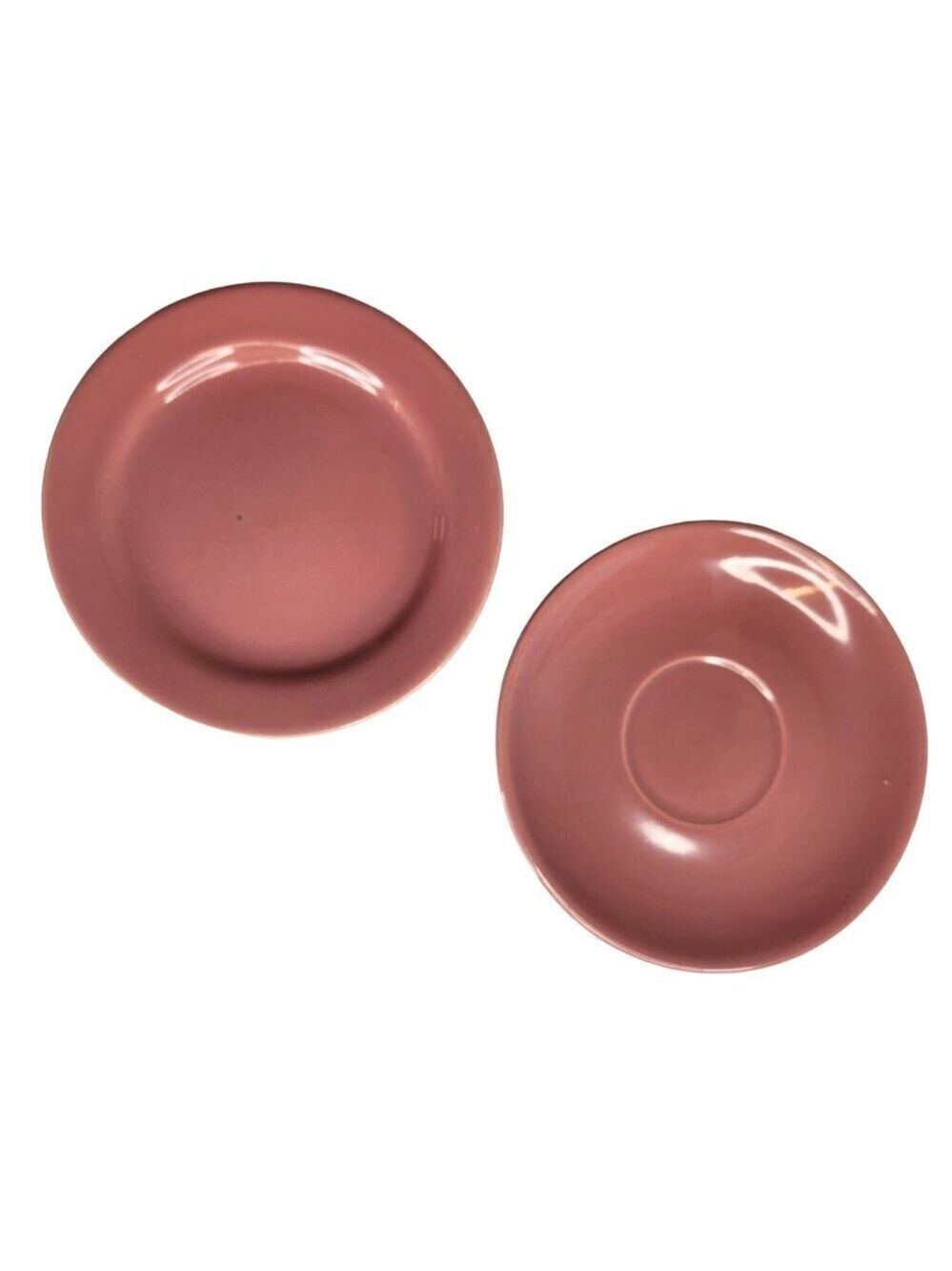 Set of 2 Pink Saucers Bauer Los Angeles USA Earthenware Ceramic Tea Cup Saucer a